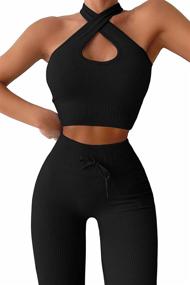 img 3 attached to 💪 QINSEN Women's 2 Piece Seamless Ribbed High Waist Legging and Sports Bra Set - Gym Exercise Outfits for Better Performance