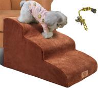 🐶 topmart 3 tier non-slip foam dog ramp/steps - high density pet stairs with extra width and depth - ideal for aging dogs, cats, small pets - includes bonus dog rope toy in brown logo