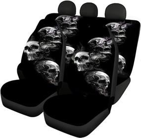 img 4 attached to Enhance and Protect Your Car Seats with Howilath Black Skull Car Seat Covers - Full Set, Universal Fit, Comfortable Breathable Fabric Cushion for Front and Back Seats