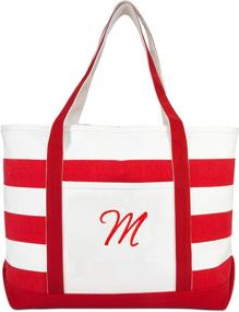 img 3 attached to 🔴 DALIX Striped Monogrammed Beach Tote Bag - Red Ballent Letter A-Z