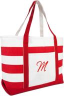 🔴 dalix striped monogrammed beach tote bag - red ballent letter a-z logo