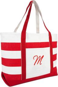 img 4 attached to 🔴 DALIX Striped Monogrammed Beach Tote Bag - Red Ballent Letter A-Z