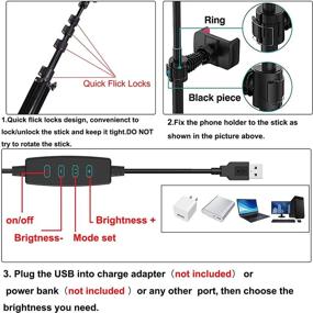img 2 attached to 🤳 Усовершенствованный 67-дюймовый штатив-палка для селфи с диммируемым кольцевым светом, беспроводным пультом дистанционного управления и светодиодной камерной подсветкой - идеально подходит для прямых трансляций, макияжных уроков, YouTube, TikTok - совместим с iPhone и Android.