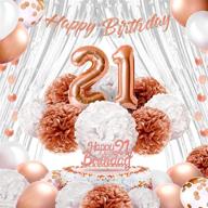 epiqueone – 41 piece rose gold 21st birthday party decorations set – rose gold happy birthday banner & cake topper, circle garland, pom poms, balloons, shiny curtains – ideal party supplies for women, girls logo