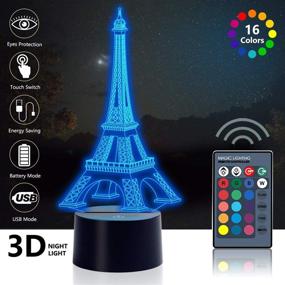 img 3 attached to 🗼 Paris France Eiffel Tower 3D Optical Illusion Night Light - Romantic, Smart Touch Control, 7 Colors Changing, USB Powered - Perfect Home Decor - Model ZB-2821