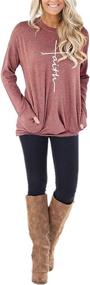 img 3 attached to ZILIN Women's Casual Long Sleeve Tunic Tops Sweatshirt with Pockets - Letter Print Crewneck T-Shirt