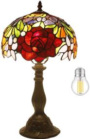 img 4 attached to 🌹 Tiffany Style Bedside Stained Glass Lamp - Red Rose Table Lamp with Desk Reading Light, 18" Tall Decorative for Living Room, Bedroom, Vintage Library, Banker, Traditional, Boho, Victorian - WERFACTORY LED Bulb Included