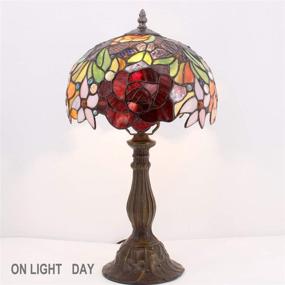 img 2 attached to 🌹 Tiffany Style Bedside Stained Glass Lamp - Red Rose Table Lamp with Desk Reading Light, 18" Tall Decorative for Living Room, Bedroom, Vintage Library, Banker, Traditional, Boho, Victorian - WERFACTORY LED Bulb Included