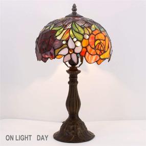 img 1 attached to 🌹 Tiffany Style Bedside Stained Glass Lamp - Red Rose Table Lamp with Desk Reading Light, 18" Tall Decorative for Living Room, Bedroom, Vintage Library, Banker, Traditional, Boho, Victorian - WERFACTORY LED Bulb Included