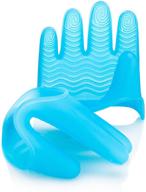 🔥 kmn home fingermitt 5-finger silicone oven mitt gloves: heat resistant for cooking and grilling, ergonomic design - cool blue logo