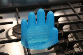 img 1 attached to 🔥 KMN Home FingerMitt 5-Finger Silicone Oven Mitt Gloves: Heat Resistant for Cooking and Grilling, Ergonomic Design - Cool Blue