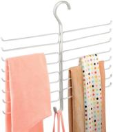 mdesign metal closet rod hanging storage rack for scarves, ties, yoga pants, leggings, tank tops - geometric design, 16 arms/1 hook - pearl white логотип