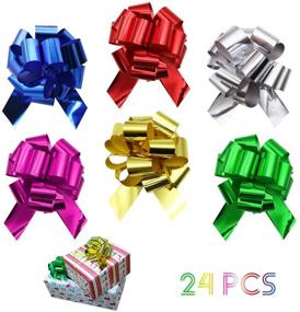 img 4 attached to 24 Pcs Gift Wrapping Bows for Christmas, Ribbon for Wrapping Gifts, Pull Bows for Presents & Wedding Bouquet, Valentine's Day Basket Decoration - JIWINNER