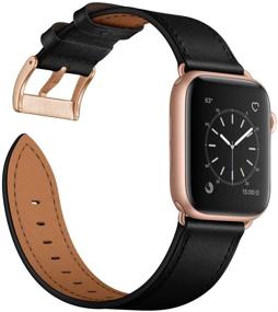 img 2 attached to 📱 Подлинный кожаный ремешок для Apple Watch Series 7/6/5/4/3/2/1/SE - черный/розовое золото