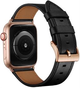 img 3 attached to 📱 Подлинный кожаный ремешок для Apple Watch Series 7/6/5/4/3/2/1/SE - черный/розовое золото