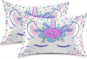 img 3 attached to Cute Unicorn Kids Satin Pillowcase for Hair and Skin - Toddler Girls and Baby Silk Pillow Cases - Standard Size Slip Pillow Cover Set with Envelope Closure - 20x26 Pillowcase Decoration for Child Sofa and Bed
