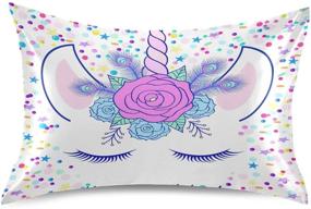 img 4 attached to Cute Unicorn Kids Satin Pillowcase for Hair and Skin - Toddler Girls and Baby Silk Pillow Cases - Standard Size Slip Pillow Cover Set with Envelope Closure - 20x26 Pillowcase Decoration for Child Sofa and Bed