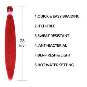 img 3 attached to Зерал предварительно растянутые волосы для косичек 6 пакетов - 28 дюймов Красные профессиональные синтетические косички для крючка в технике "твист