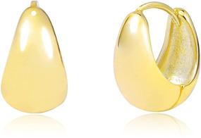 img 4 attached to Hypoallergenic 14K Gold Chunky Huggie Hoop Earrings for Girls - Small Thick Huggie Hoops