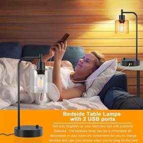 img 3 attached to Winshine Industrial Table Lamp with USB Ports: Stepless Dimmable Nightstand Reading Lamp for Bedroom, Living Room, Office - Includes 60W Equivalent Bulb!