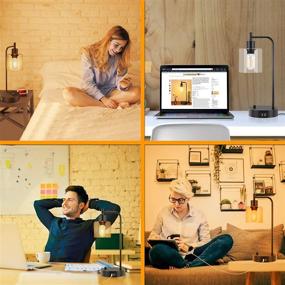 img 1 attached to Winshine Industrial Table Lamp with USB Ports: Stepless Dimmable Nightstand Reading Lamp for Bedroom, Living Room, Office - Includes 60W Equivalent Bulb!