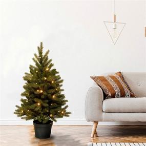 img 3 attached to 🎄 3ft Pre-Lit Jersey Frasier Fir Artificial Christmas Tree with Realistic Feel, White LED Lights, and Pot Base - by National Tree Company