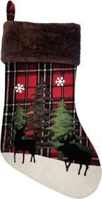 img 4 attached to ETERAMUS 21-inch Moose Christmas Stockings, Buffalo Reindeer Xmas Stocking, Plaid Rustic Farmhouse Hanging Bags with Deer, Snowflake, and Tree Design for Kids, Girls, Boys Holiday Decor