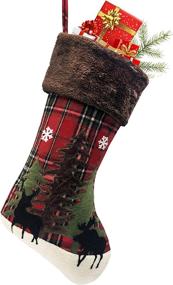 img 3 attached to ETERAMUS 21-inch Moose Christmas Stockings, Buffalo Reindeer Xmas Stocking, Plaid Rustic Farmhouse Hanging Bags with Deer, Snowflake, and Tree Design for Kids, Girls, Boys Holiday Decor