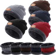 ❄️ warm knit fleece-lined winter beanie hat and scarf set for men and women - multi-color options logo