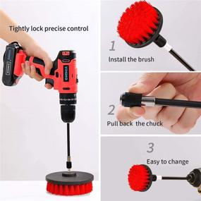 img 2 attached to YIHATA 4 Pack Drill Brush Attachments Set: Powerful Multi-Purpose Scrubber Kit for Grout, Floor, Tub, Shower, Tile, Bathroom, and Kitchen (3 Brushes with Extended Red)