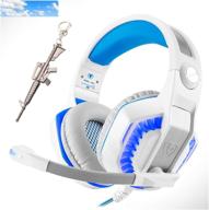 high-performance gaming headset for ps4 xbox one pc - over ear headphones with powerful bass, immersive surround sound, 360° noise cancelling mic & led light - ideal for nintendo switch, mac, laptop (sky blue) logo