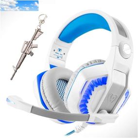 img 4 attached to High-Performance Gaming Headset for PS4 Xbox One PC - Over Ear Headphones with Powerful Bass, Immersive Surround Sound, 360° Noise Cancelling Mic & LED Light - Ideal for Nintendo Switch, Mac, Laptop (Sky Blue)