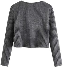 img 3 attached to 👚 Romwe Girl's Cute Rib Knit Long Sleeve Twist Front Crew Neck Slim Fit Crop Tee Top Blouse: Chic and Stylish Fashion for Girls