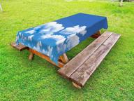 ☁️ ambesonne landscape outdoor tablecloth | sunny day summertime natural scene | floating clouds in sky | picture print | decorative washable picnic table cloth | 58" x 84" | white azure logo