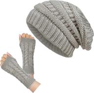 🧣 loritta women's winter warm beanie hats and fingerless gloves set - chunky soft stretch cable knit, perfect gifts logo