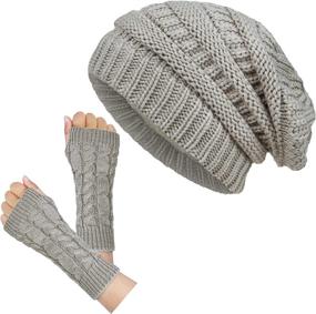 img 4 attached to 🧣 Loritta Women's Winter Warm Beanie Hats and Fingerless Gloves Set - Chunky Soft Stretch Cable Knit, Perfect Gifts