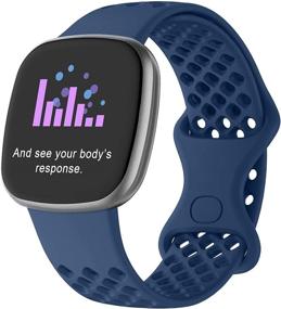 img 4 attached to Дышащие спортивные ремешки POY для Fitbit Versa 3/Sense - синий, маленький размер, совместимые запасные браслеты для женщин и мужчин