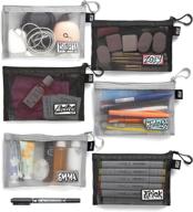 👜 pack of 6 set & done mesh zipper pouches for convenient mask and travel essentials carrying, with name tag and waterproof marker, size 7” x 5” in black and grey colors logo