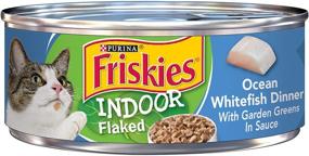 img 4 attached to Premium Purina Friskies Indoor Wet Cat Food - Flaked Ocean Whitefish Dinner in Sauce | 24 Cans, 5.5 oz each