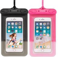 📱 waterproof float phone pouch kit - neck trap & armband, dry bag outdoor beach bag for iphone, samsung galaxy, and other phones up to 6.9'' (black+pink) logo