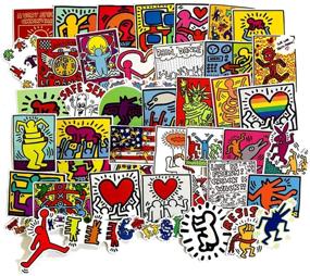 img 4 attached to 🎨 Keith Haring Graffiti Art Stickers: 50-Piece Set for Water Bottles, Laptops, Guitars, and More – Vinyl, Waterproof Patches WJ