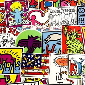 img 2 attached to 🎨 Keith Haring Graffiti Art Stickers: 50-Piece Set for Water Bottles, Laptops, Guitars, and More – Vinyl, Waterproof Patches WJ