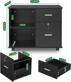 img 3 attached to 📁 GreenForest 2-Drawer Black Wooden Lateral File Cabinet with Lock - Mobile Filing Cabinet & Printer Stand, Open Storage Shelves for Home Office - Fits Letter Size or A4 Hanging Folders