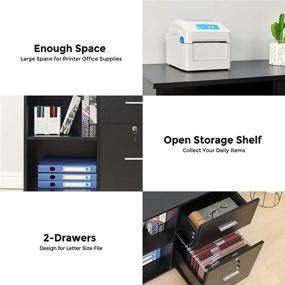 img 2 attached to 📁 GreenForest 2-Drawer Black Wooden Lateral File Cabinet with Lock - Mobile Filing Cabinet & Printer Stand, Open Storage Shelves for Home Office - Fits Letter Size or A4 Hanging Folders