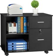 📁 greenforest 2-drawer black wooden lateral file cabinet with lock - mobile filing cabinet & printer stand, open storage shelves for home office - fits letter size or a4 hanging folders logo