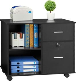 img 4 attached to 📁 GreenForest 2-Drawer Black Wooden Lateral File Cabinet with Lock - Mobile Filing Cabinet & Printer Stand, Open Storage Shelves for Home Office - Fits Letter Size or A4 Hanging Folders