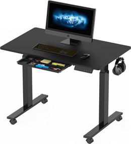 img 4 attached to 📦 SHW Electric Height Adjustable Mobile Standing Desk: Maximize Productivity with a Spacious 40 x 24 Inches Black Surface