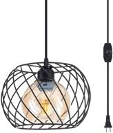 💡 ylong-zs plug in pendant light: farmhouse hanging lights with dimmer switch & amber glass shade - perfect for kitchen island, bedroom, hallway, foyer - black finish, 16ft plug in cord included логотип