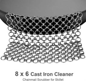 img 3 attached to 🔒 Hushtong Cast Iron Cleaner Scrubber - 8"x6" Premium 316L Stainless Steel Chainmail Scrubber with Pan Scrapers for Skillets and Grill Pans
