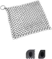 🔒 hushtong cast iron cleaner scrubber - 8"x6" premium 316l stainless steel chainmail scrubber with pan scrapers for skillets and grill pans logo